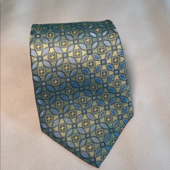 CM Gold Series Extra Long Green/Blue/Gold Silk Tie - Picture 9 of 10